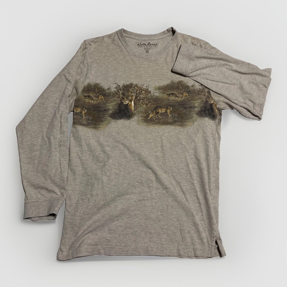 North Rivers Outfitters Long Sleeve Shirt Mens M Whitetail Deer Print